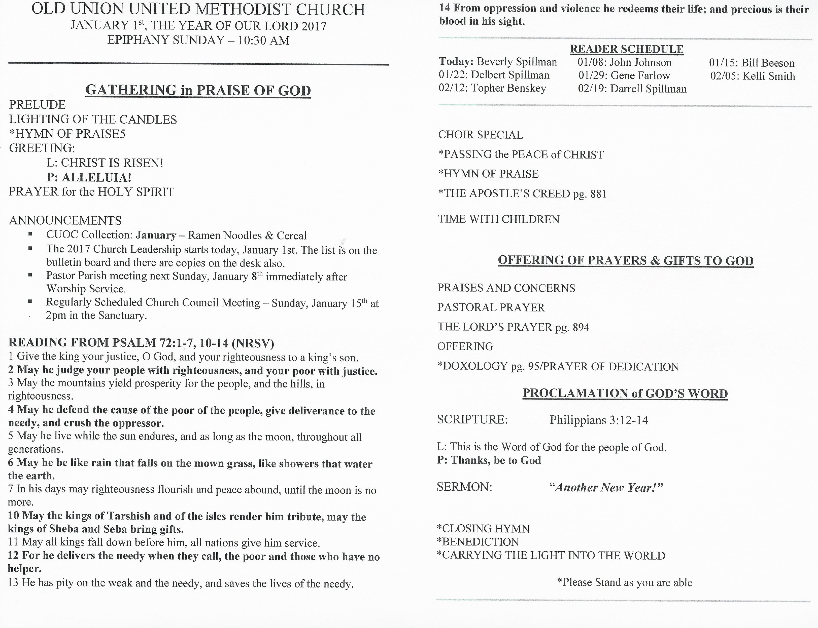 Bulletin Old Union United Methodist Church